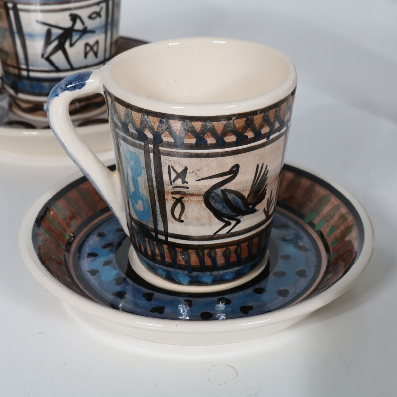 Vintage serveware set in ceramic by De Gats Valkenburg, Netherlands 1950s 