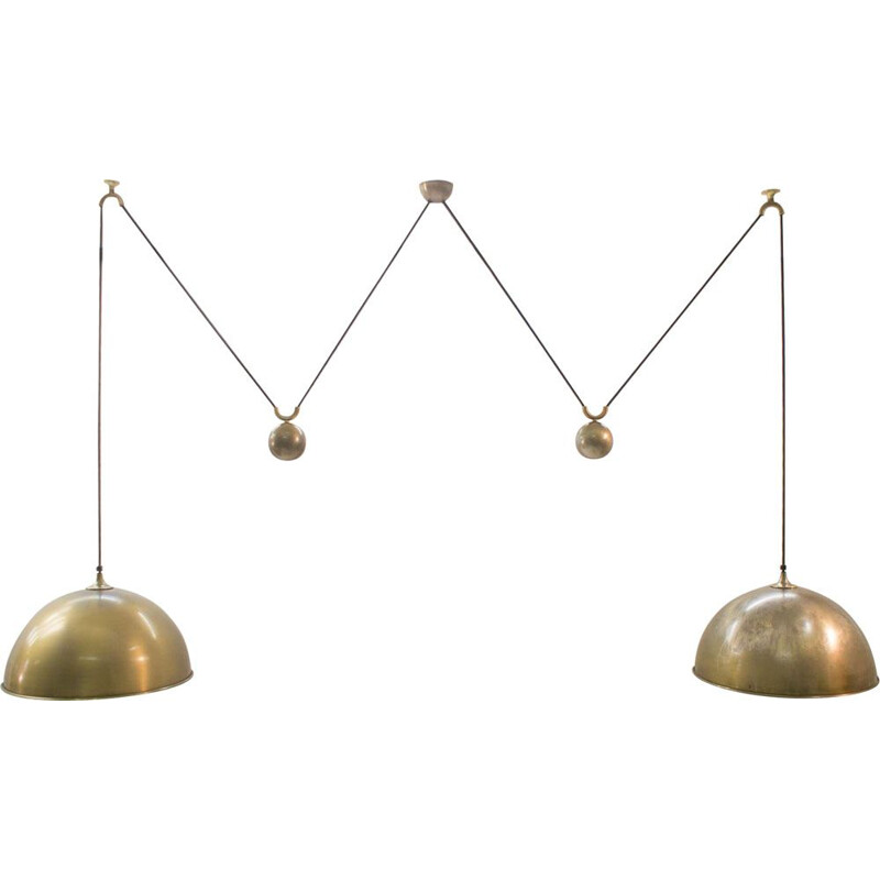 Vintage brass double posa pendant with Counterweight by Florian Schulz