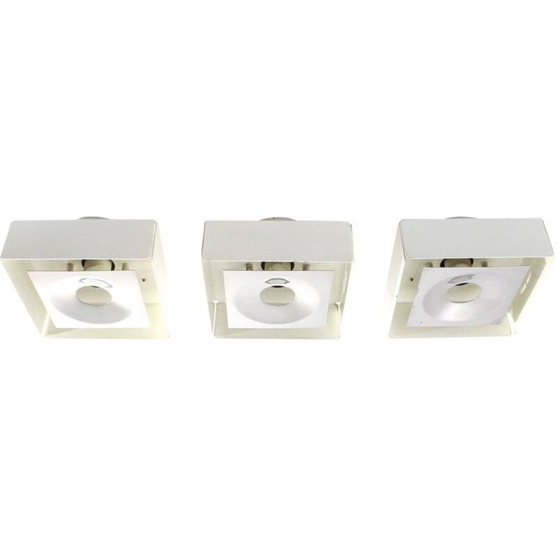 Set of 3 vintage italian wall lamps in white metal 1970s