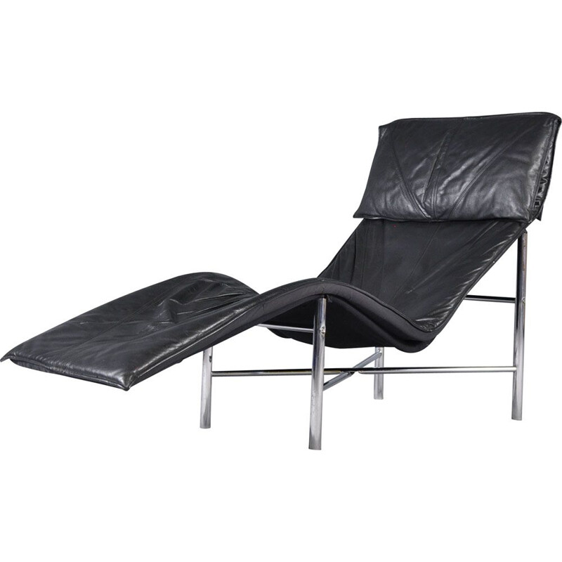 Chaise longue vintage Skye pour IKEA en cuir noir et inox 1970