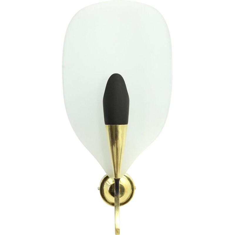 Vintage italian sconce in brass and curved glass 1950s