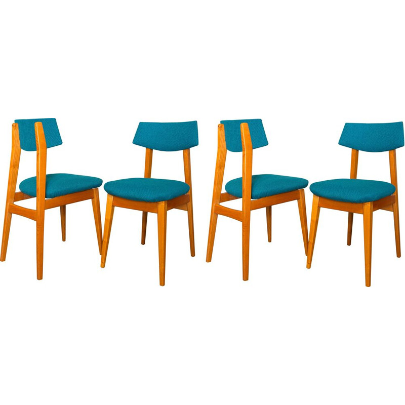 Set of 4 Scandinavian vintage chairs in ash and fabric, Germany 1960