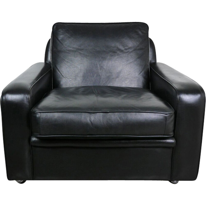 Vintage armchair in black leather by Georg Thams for Vejen, Denmark, 1970s