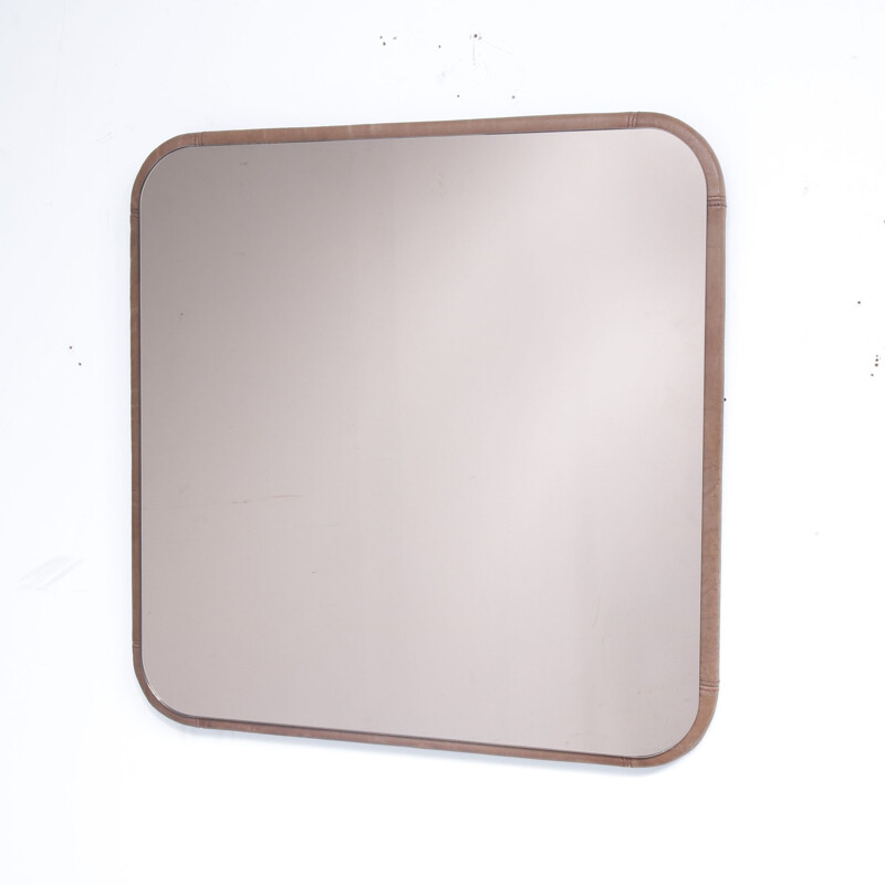 Vintage mirror in leather by De Sede in Switzerland 1970s 