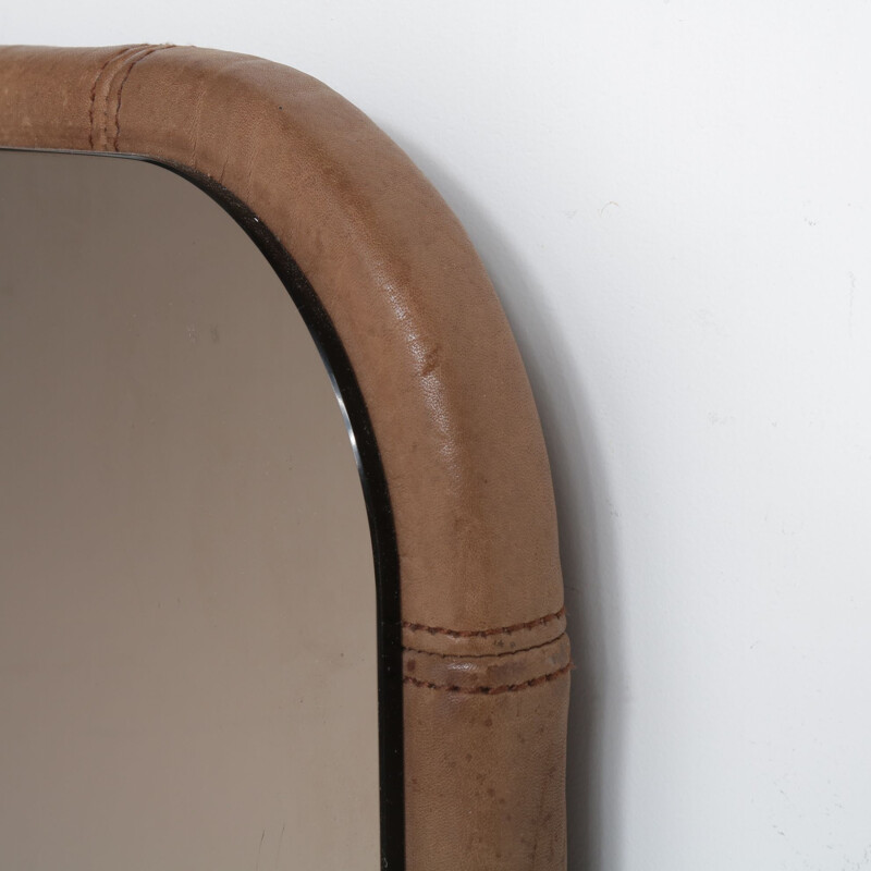 Miroir vintage en cuir par De Sede en Suisse des années 1970 