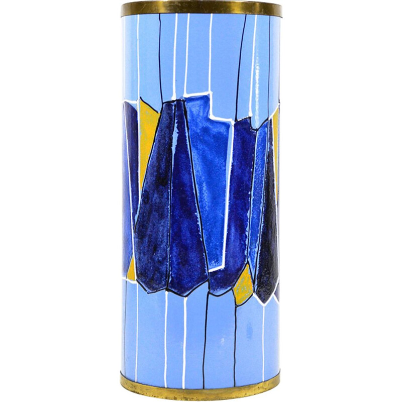 Vintage Umbrella Stand By Siva Poggibonsi In Enamelled Metal And Brass, Italy 1950s