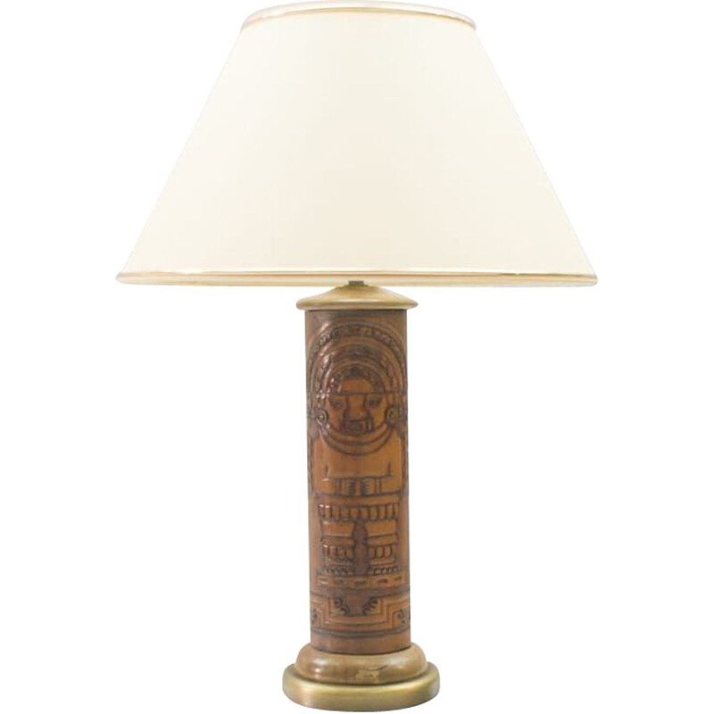 Vintage leather lamp with Maja Motif from Kaiser Leuchten