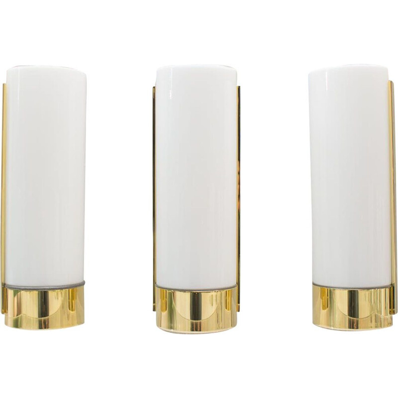 Vintage wall lamp in gold and milk glass from Limburg,1970