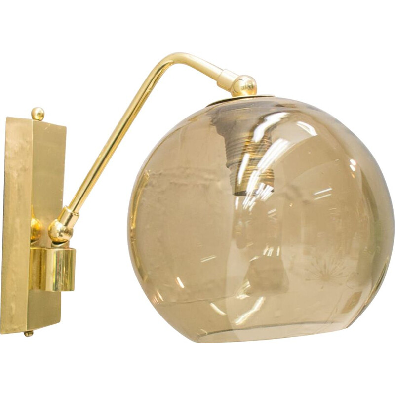 2 vintage brass and smoked glass wall lamps,1960