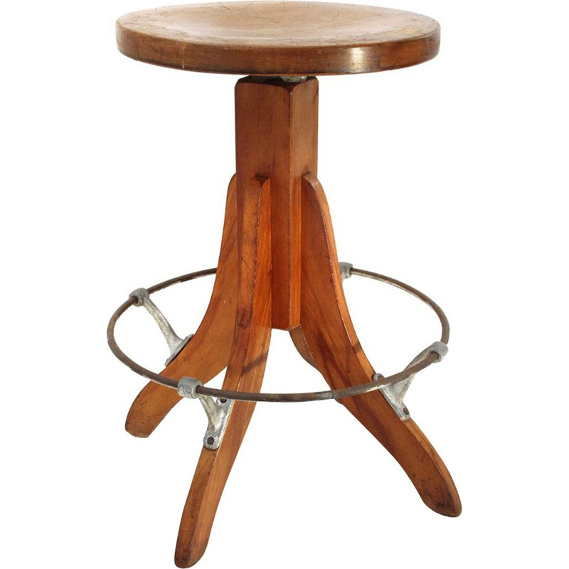 Italian vintage stool made of industrial wood from the 1950s