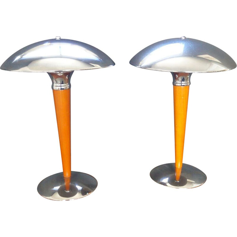 Pair of vintage table lamps in metal and chrome,1990