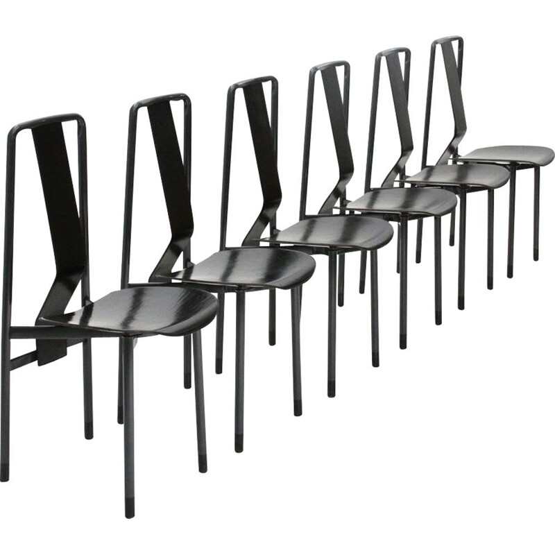 Set of 6 "Irma" black dining chairs by Achille Castiglioni for Zanotta,1970