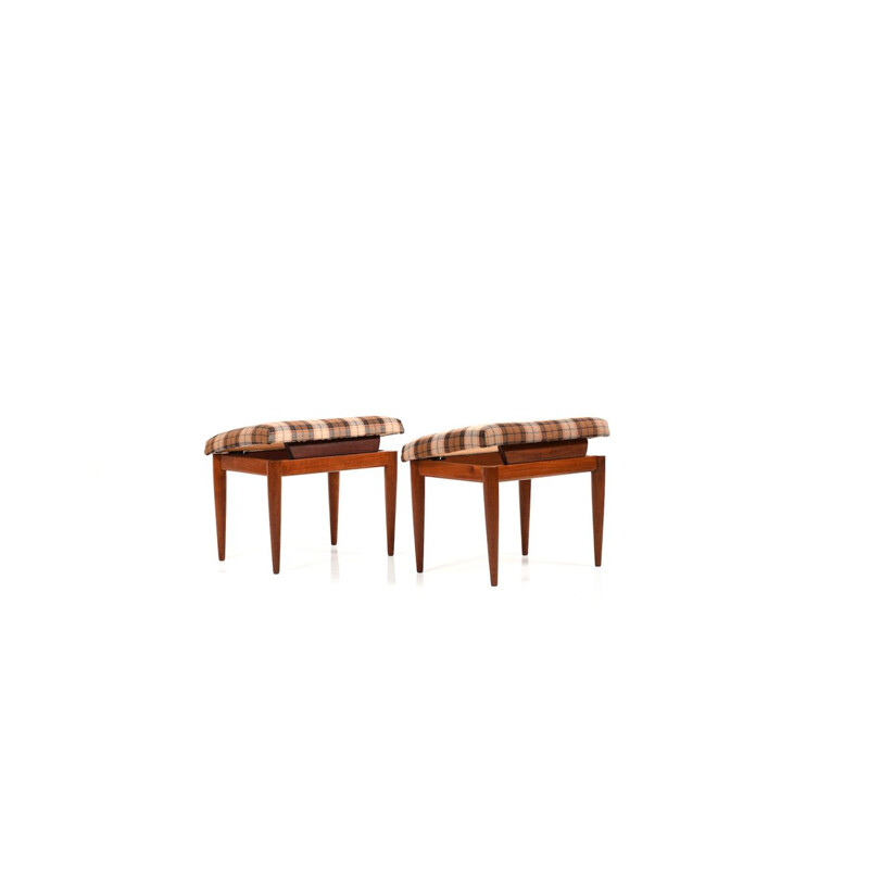 Pair of vintage Danish liftable footstools in teak