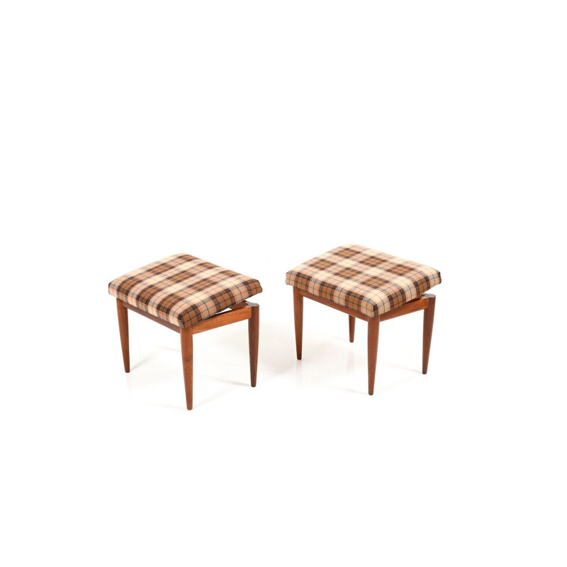 Pair of vintage Danish liftable footstools in teak