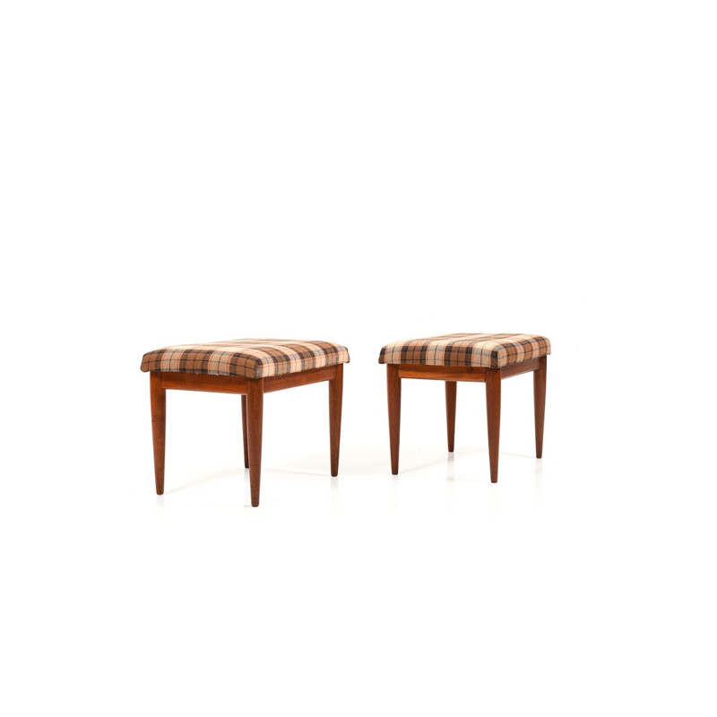 Pair of vintage Danish liftable footstools in teak