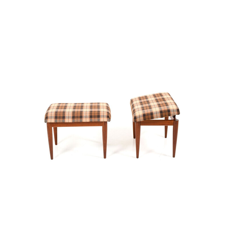 Pair of vintage Danish liftable footstools in teak