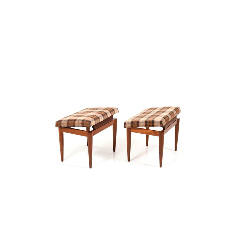 Pair of vintage Danish liftable footstools in teak