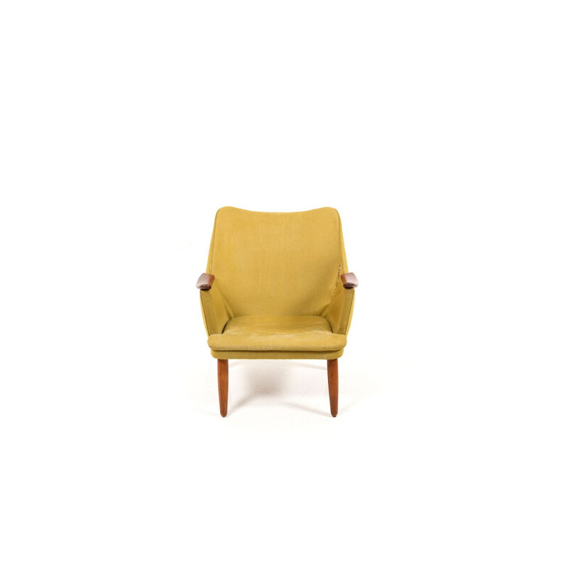 Sillón danés vintage de teca y tela, 1950