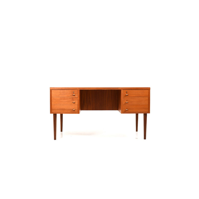 Vintage modern Danish desk with brass handles