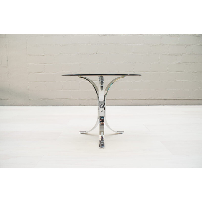 Set of 2 vintage German chrome and smoked glass side tables from Ronald Schmitt