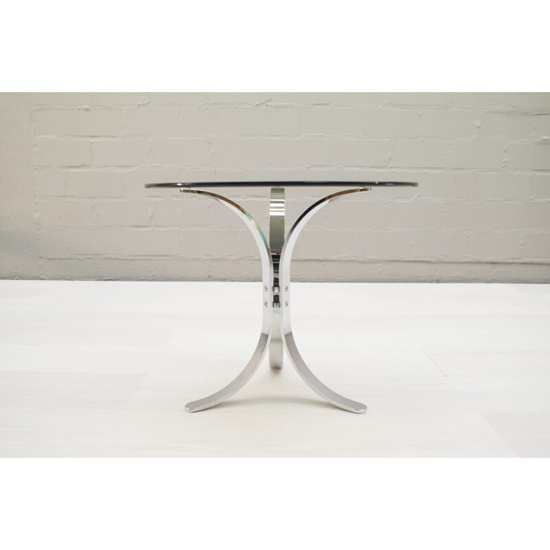 Set of 2 vintage German chrome and smoked glass side tables from Ronald Schmitt