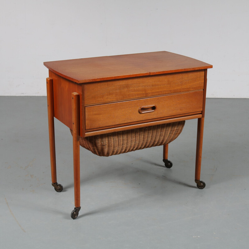 Vintage teak sewing table 1950s 