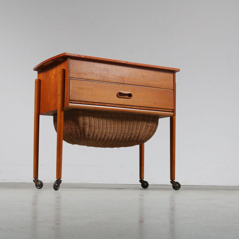 Vintage teak sewing table 1950s 