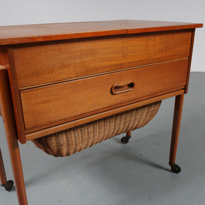 Vintage teak sewing table 1950s 