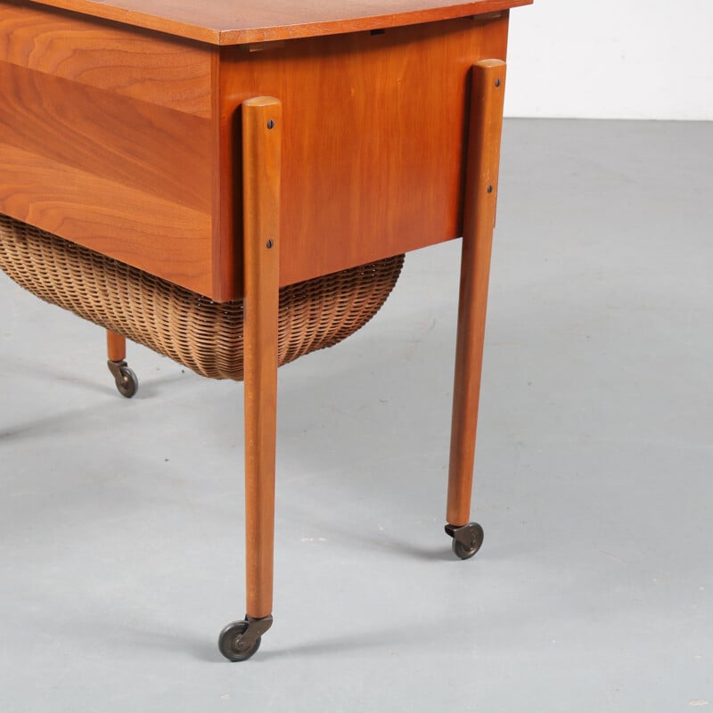 Table à coudre en teck vintage des années 1950 
