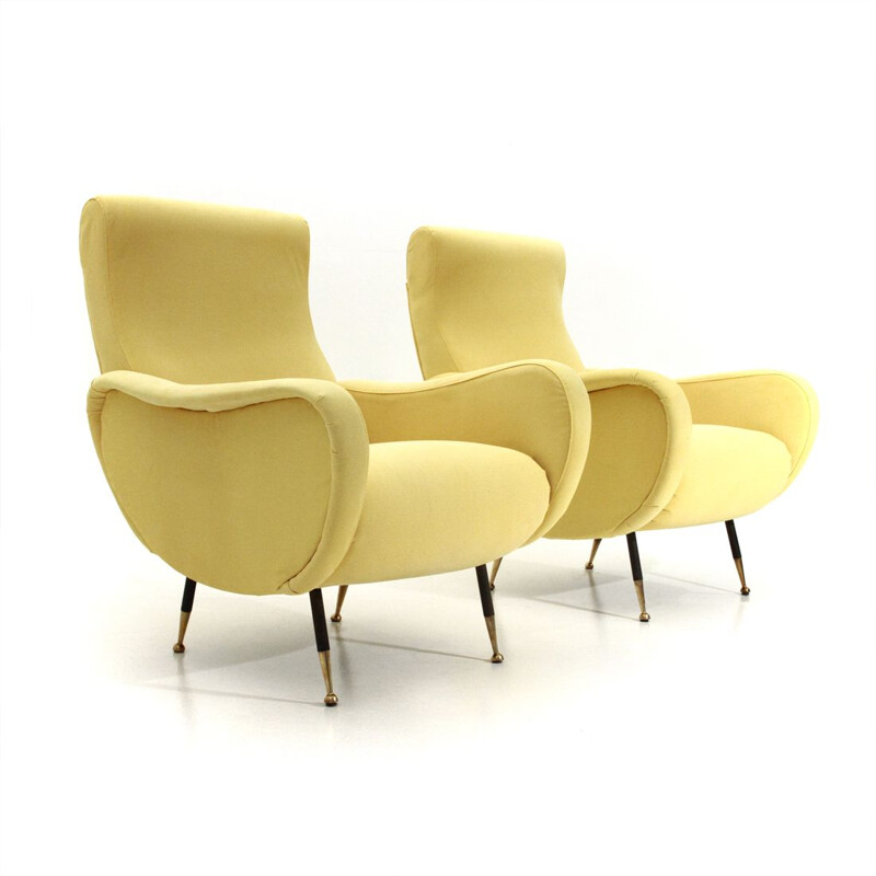 Pair of vintage yellow armchairs, 1950