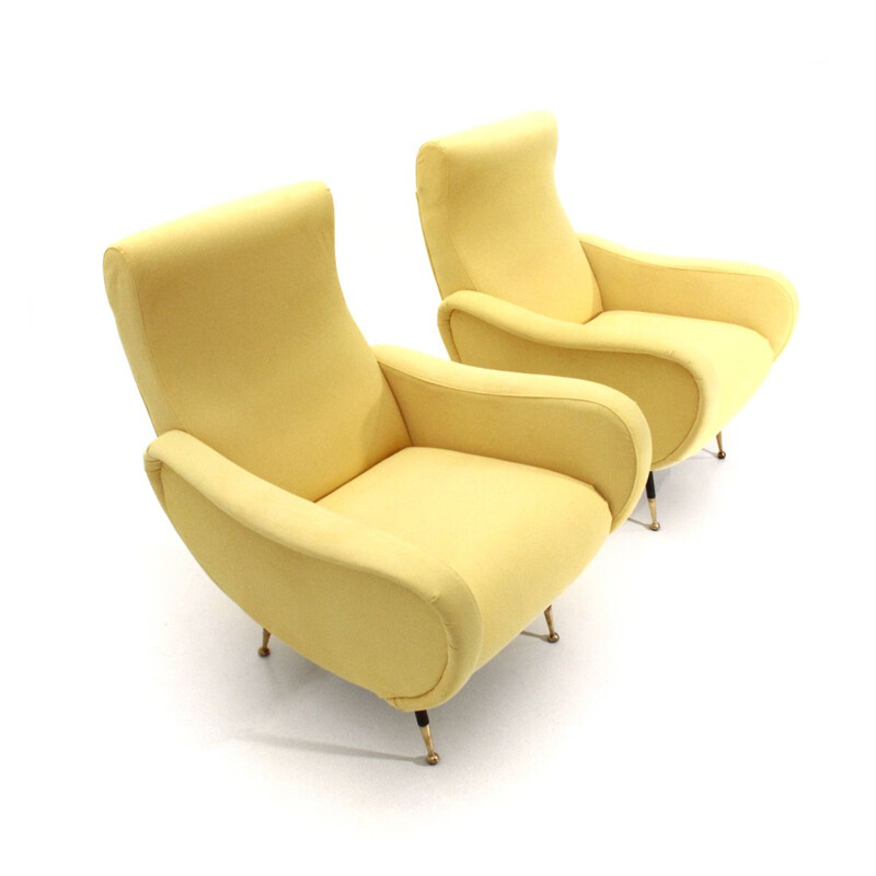 Pair of vintage yellow armchairs, 1950