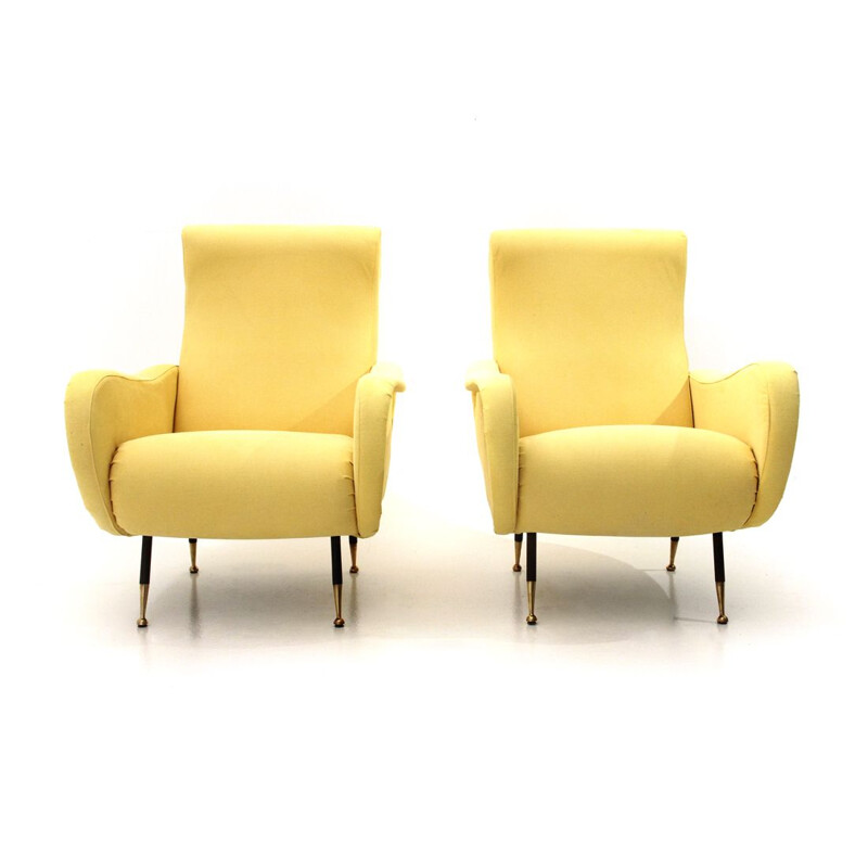 Pair of vintage yellow armchairs, 1950