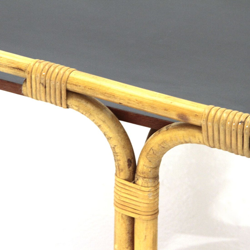 Table basse italienne en bambou et rotin