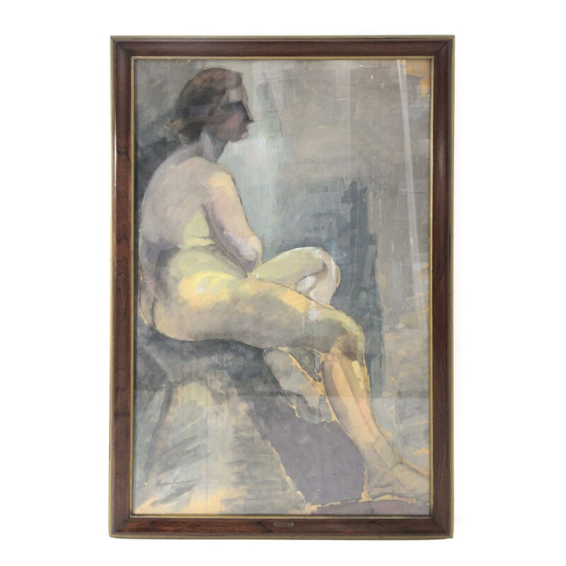 Peinture tempera vintage 'Zittende vrouw' de Noemi Frascio, 1960