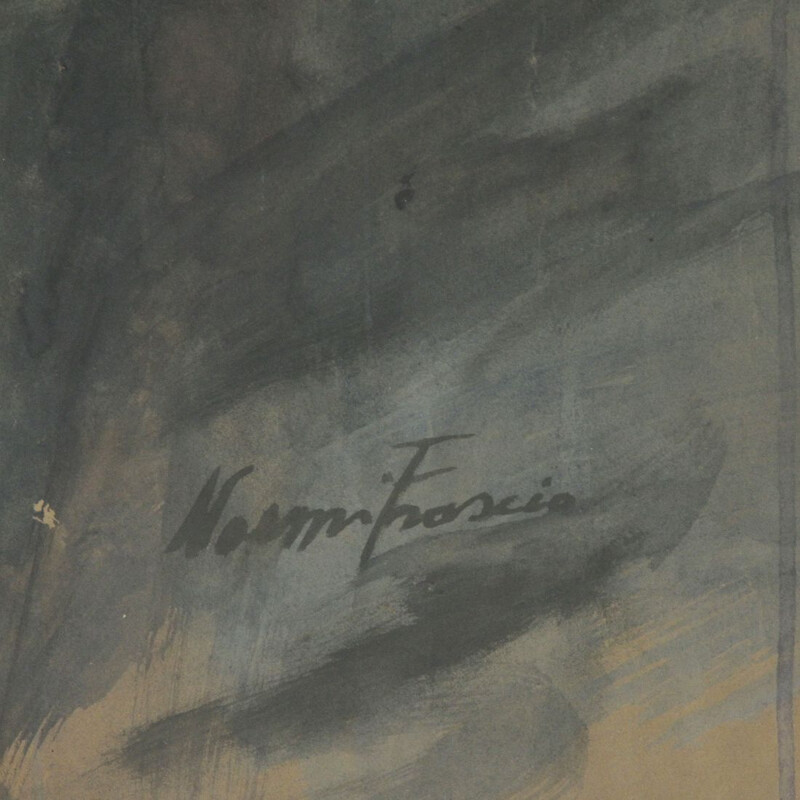 Peinture tempera vintage "Donna seduta" de Noemi Frascio, 1960