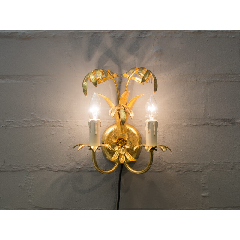 Pair of vintage Palm tree sconces in gold by Hans Kögl