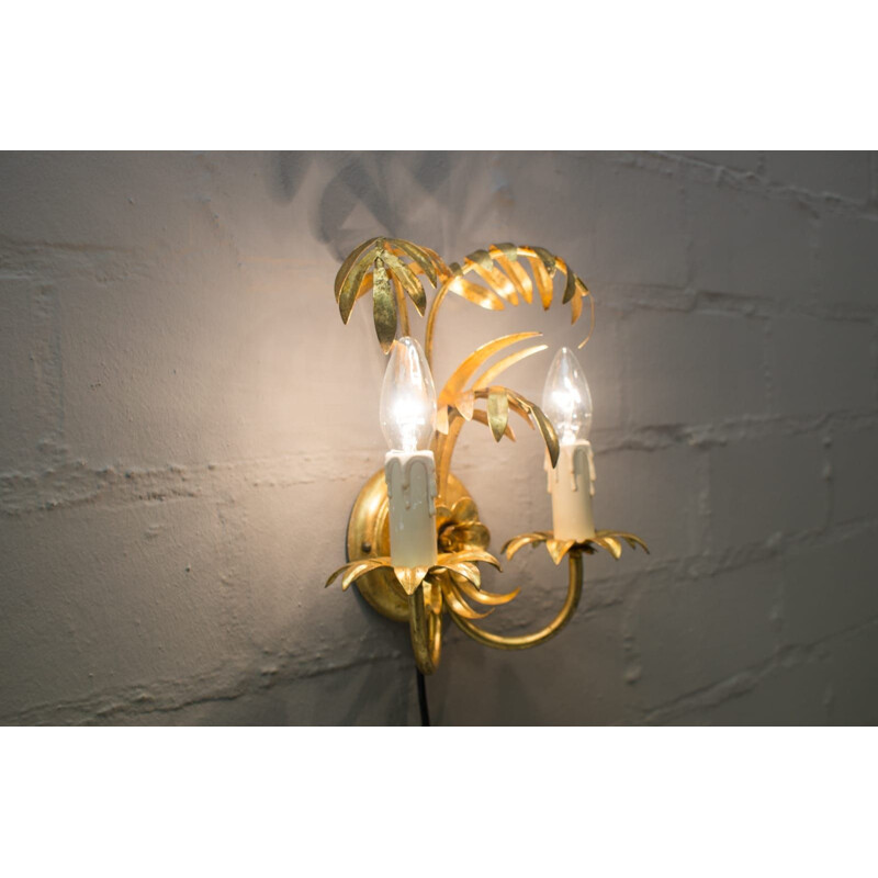 Pair of vintage Palm tree sconces in gold by Hans Kögl