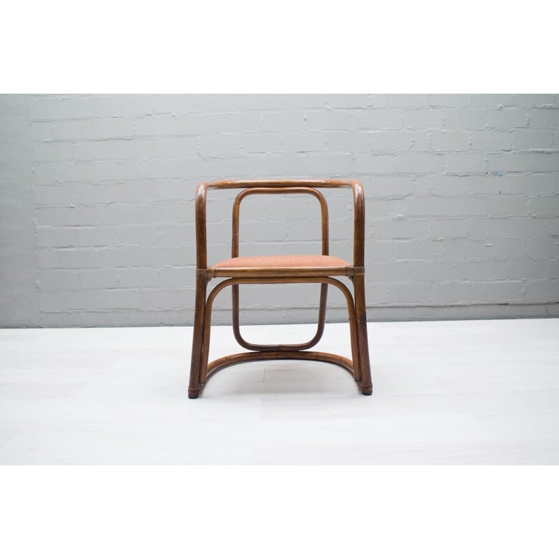 Set of 6 Italian chairs in bamboo and fabric