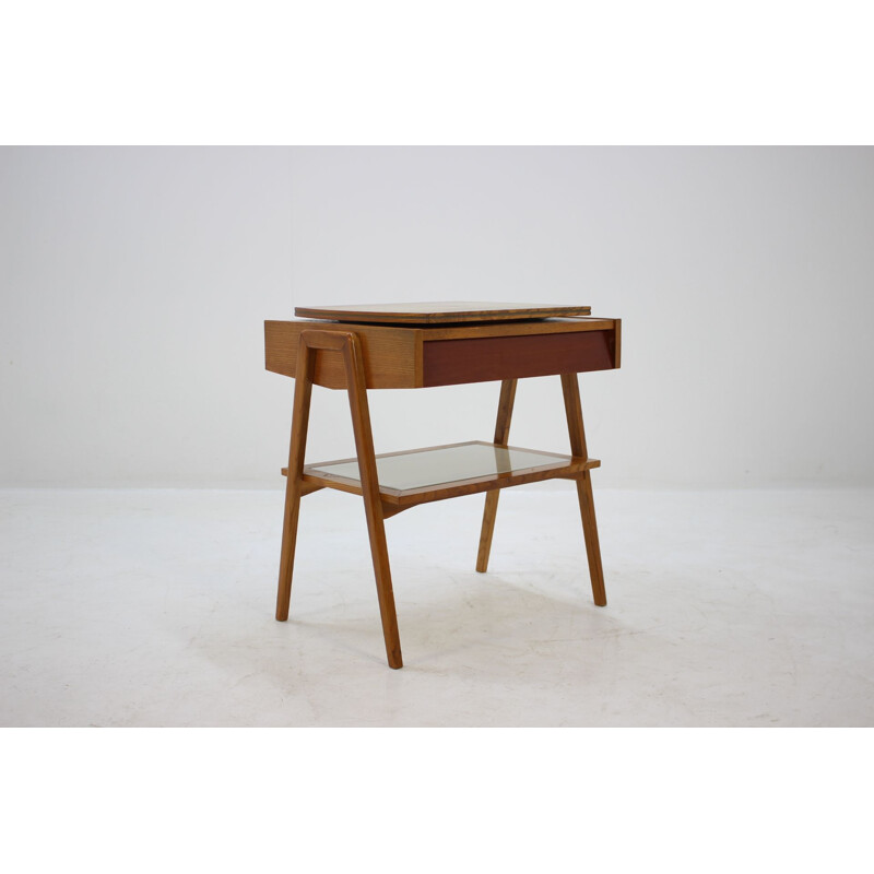 Vintage wood and glass side table