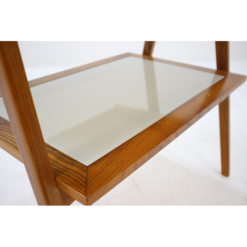 Vintage wood and glass side table