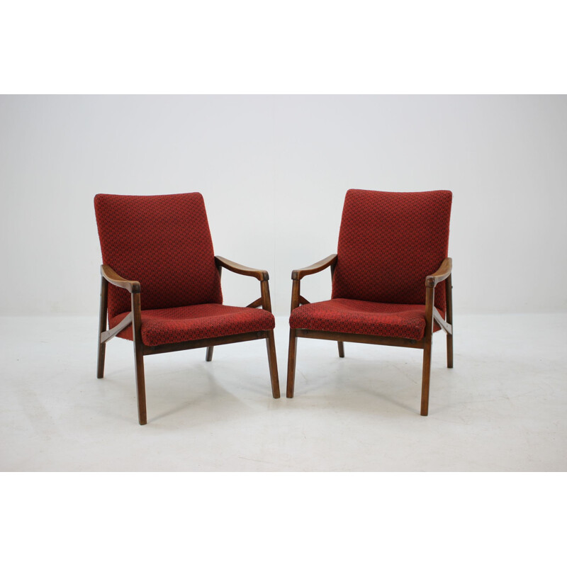 Pair of vintage armchairs in red fabric