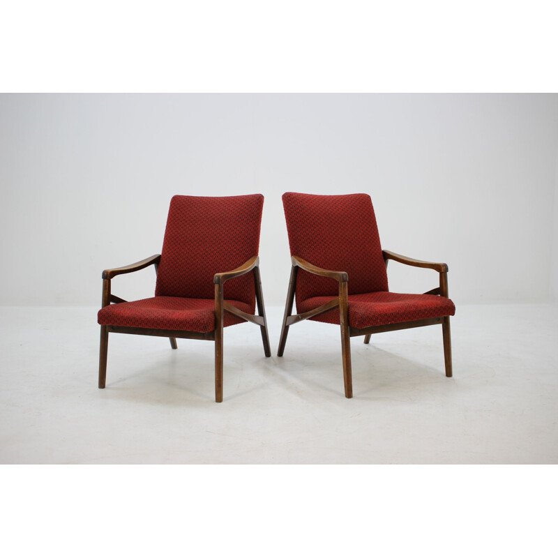 Pair of vintage armchairs in red fabric