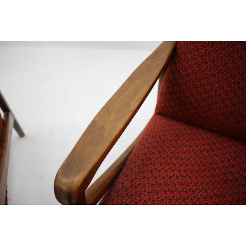 Pair of vintage armchairs in red fabric