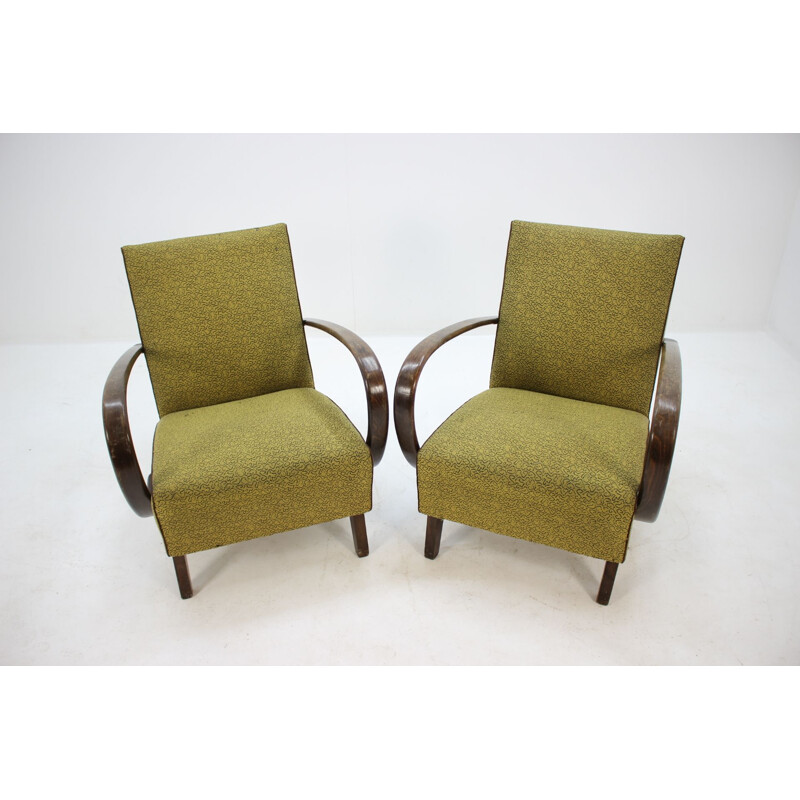 Pair of vintage armchairs in oak by Jindrich Halabala