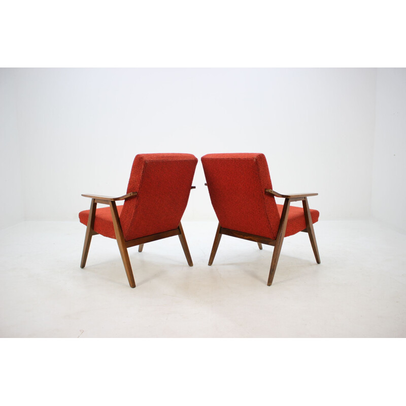 Pair of vintage armchairs in red fabric