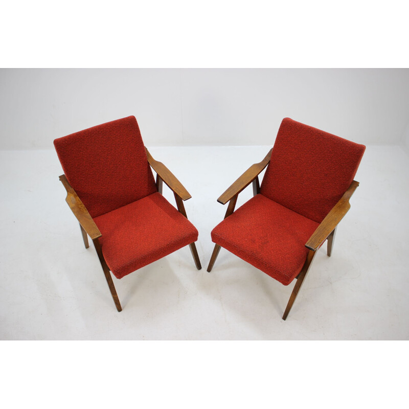 Pair of vintage armchairs in red fabric