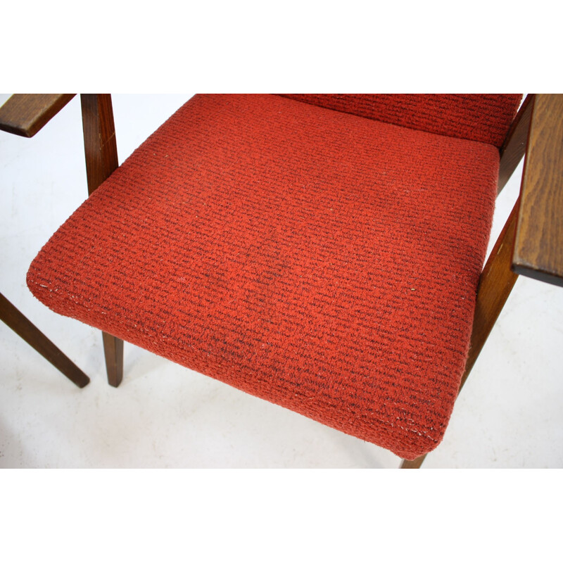 Pair of vintage armchairs in red fabric