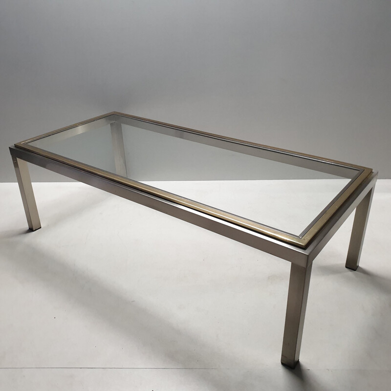 Vintage chromed coffee table in brass and glass