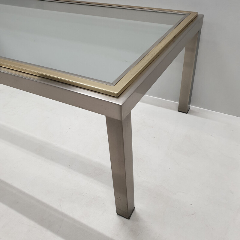 Vintage chromed coffee table in brass and glass