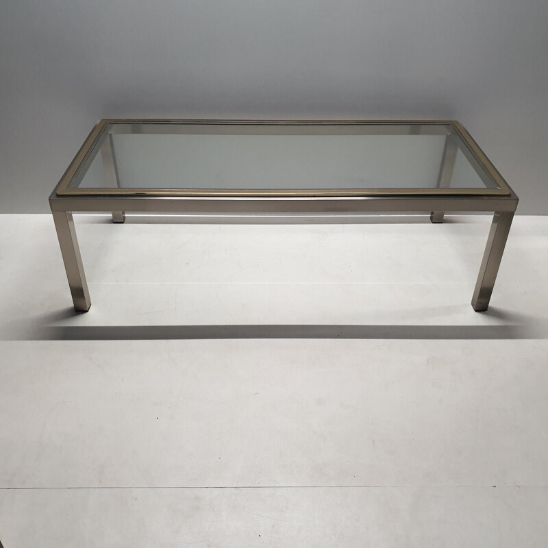 Vintage chromed coffee table in brass and glass